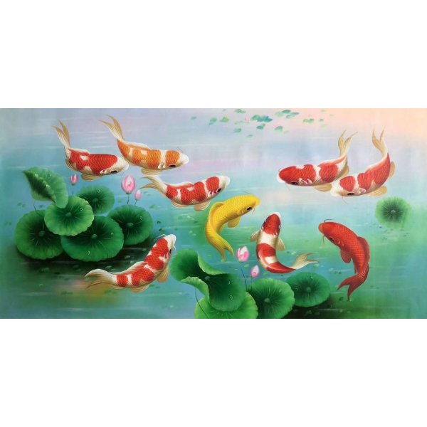 Nine fish playing in the water