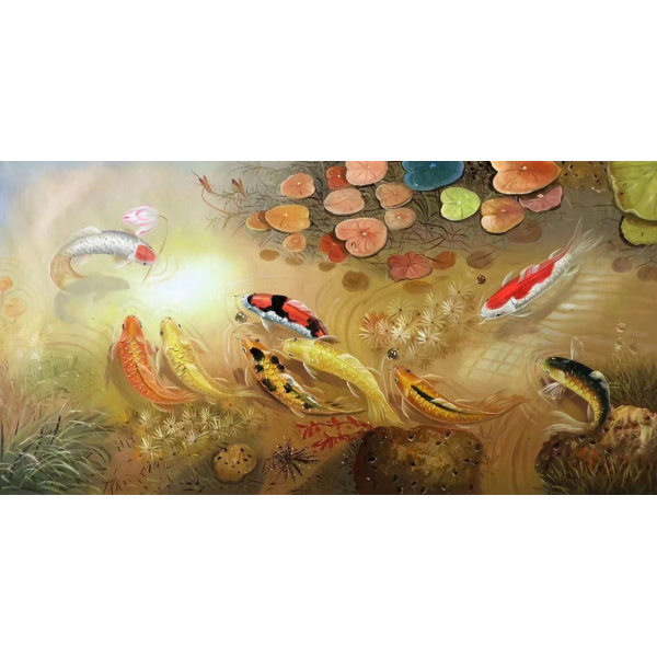 Nine fish playing in the water