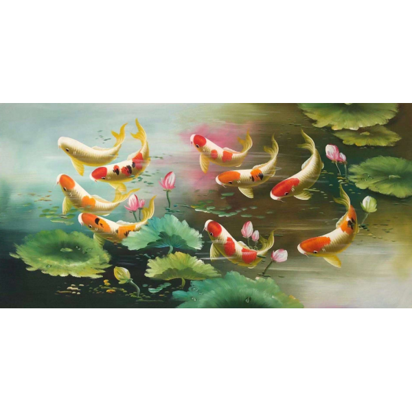 Nine fish playing in the water