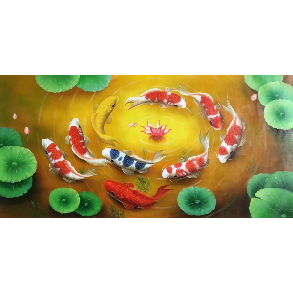 Nine fish playing in the water
