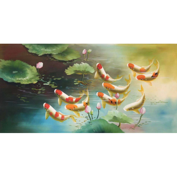 Nine fish playing in the water