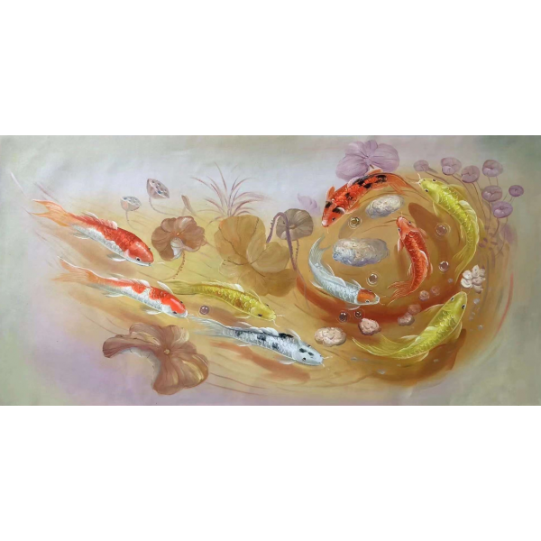 Nine fish playing in the water